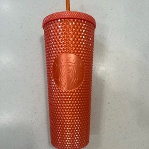 Starbucks Red-Orange Studded Tumbler with Straw